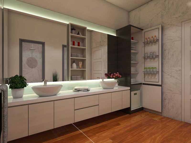 Bathroom with smart mirror and lighting